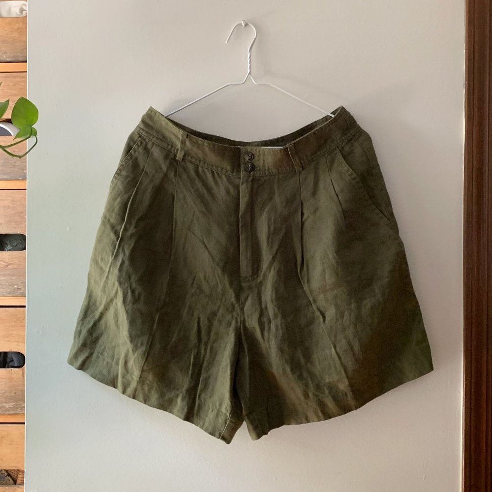 Madewell Linen Long Pleated Shorts, Army Green